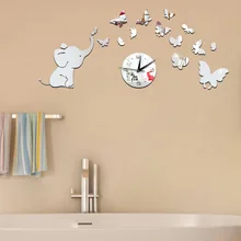 GZ061 детские настенные часы со слоном из мультфильма для спальни, гостиной, настенные акриловые зеркальные настенные часы