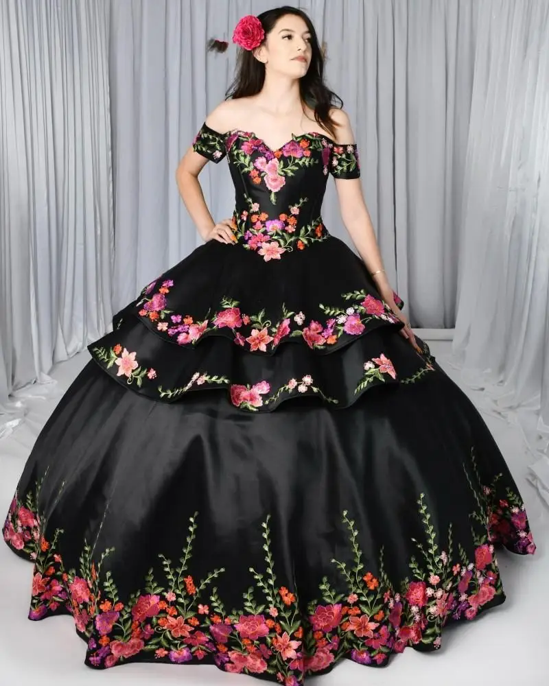 2021 Black Quinceanera Dresses Charro ...