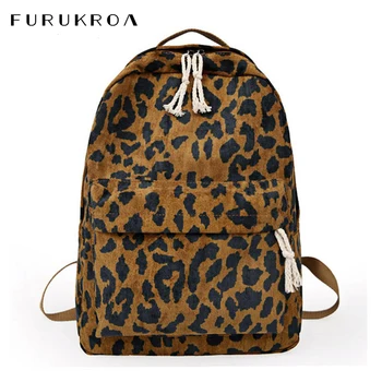 

Fashion Female Backpack Leopard Print Corduroy Dual-Straps Woman Travel Backpack Large Capacity Girl School Shoulder Bag XA587WB