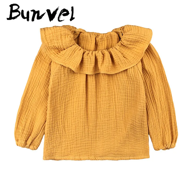 Bunvel Осенняя Рубашка Блузки для новорожденных, малышей и детей младшего возраста состоящий из для маленьких девочек s Нажмите с силой так, с О-образным вырезом с длинным рукавом, модная одежда, повседневная одежда для маленьких девочек