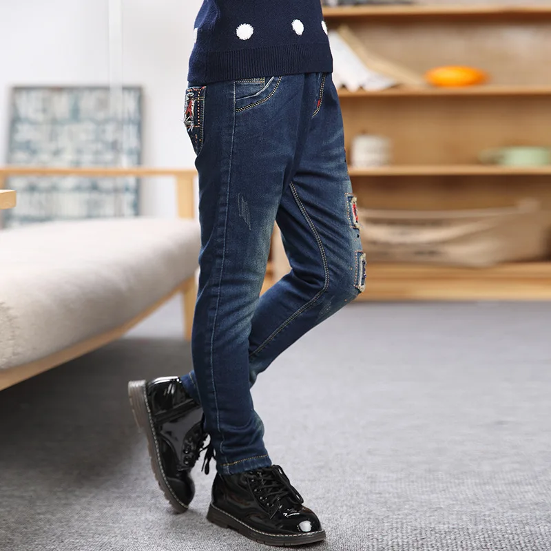 

Young STUDENT'S Spring And Autumn Girls Lettered Jeans Children Big Boy Casual Skinny Slim Fit Long Pants