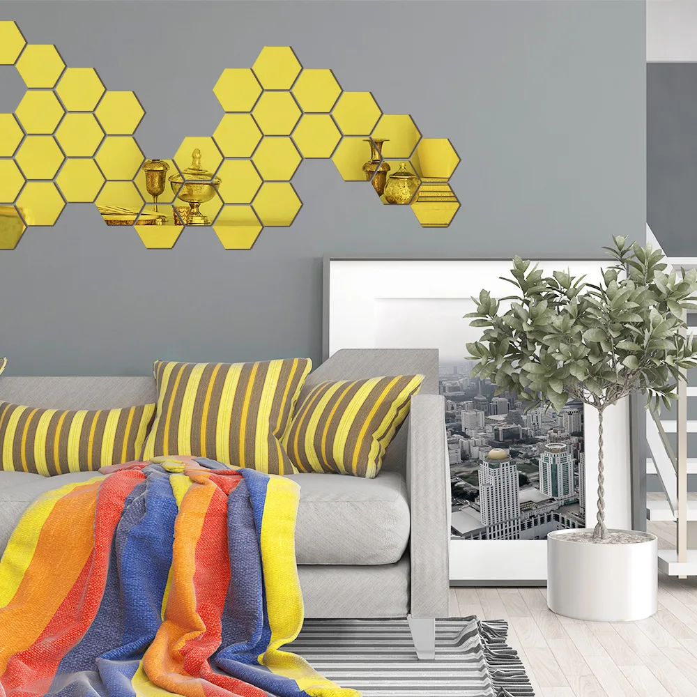 Self-adhesive Hexagon Mirror Wall Stickers Home Decor Living-Room Bedroom Decoration Shower Wall Mirror Stikers Decal DIY 12PCs wall stickers