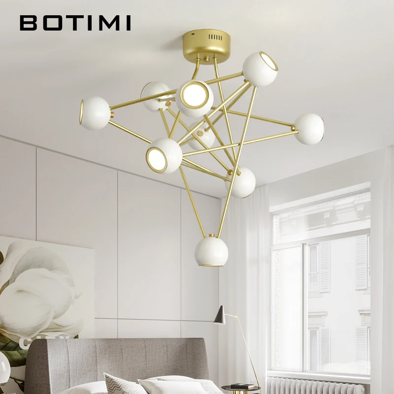 

BOTIMI Creative Design Chandelier For Living Room Black Metal Lampshade LED Chandelier Gray 9 Light Lustre White Bedroom Lamps