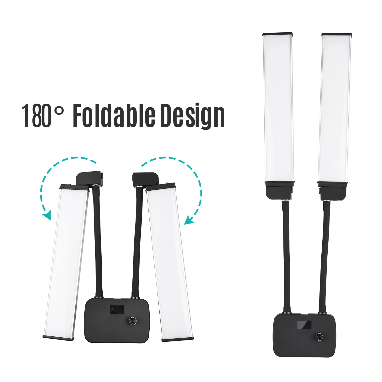 유연한 더블 암 LED 필 라이트, 2 색 밝기 조절 LED 비디오 라이트, 3 가지 조명 모드, 휴대폰 홀더 포함, 메이크업 라이브 스트림