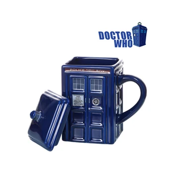 

1Pcs New Doctor Who Tardis Police Box Coffee Mug Ceramic Cup with Lid Cover for ea Milk Mugs Creative Christmas Presents
