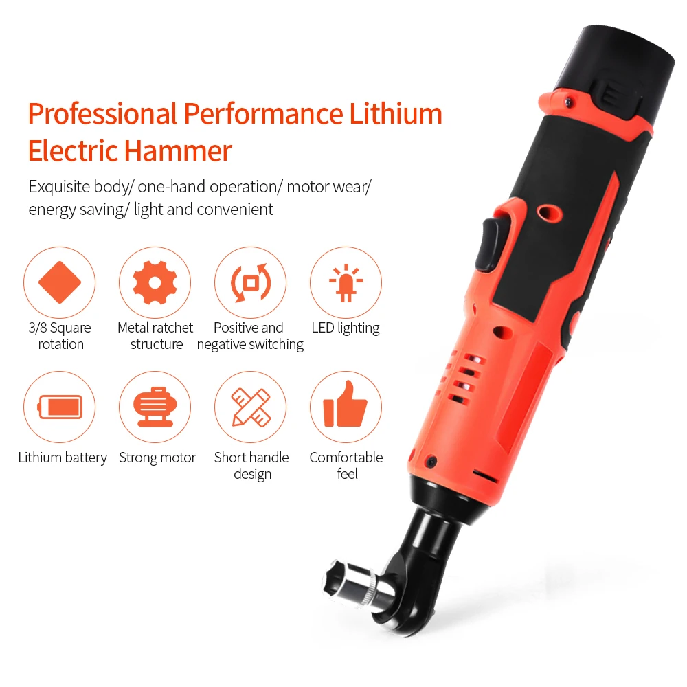 

Electric Ratchet Wrench 12V 3/8 inch Cordless Rechargeable Lithium Battery Electric Wrench with LED Light Car Repair Tool