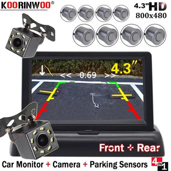 

Koorinwoo 4in 1 Ultrasonic Car Parking Sensors Front Parktronic 8 Probe Alarm Flexible Monitor Night Vision Back camera Detector