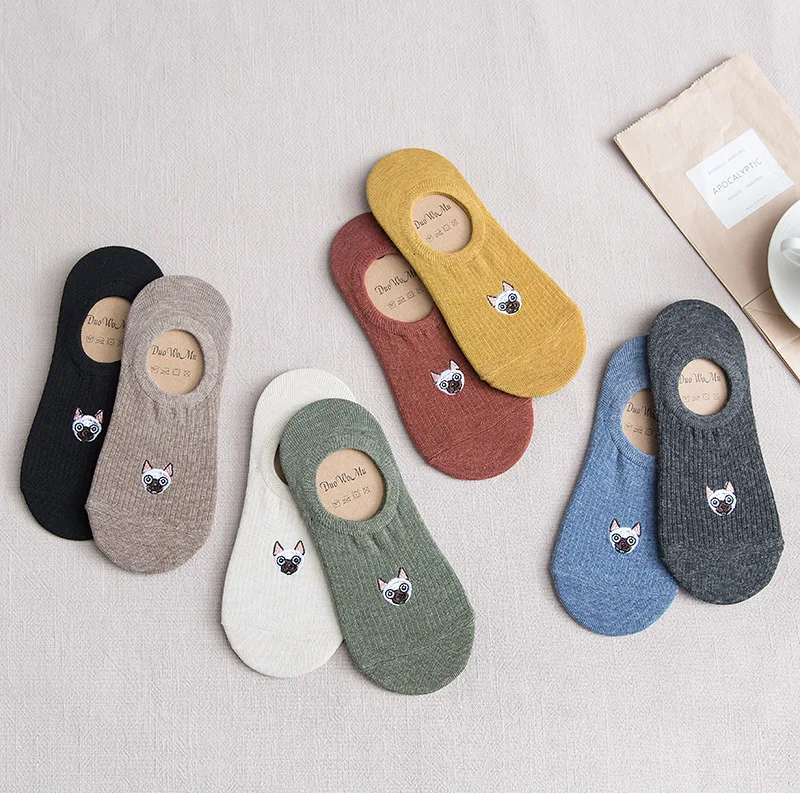 

Embroidered Boat Socks, Nonskid Silicone Cotton Short Socks, Female Colored Spinning Boat Socks, Leisure Cotton Socks