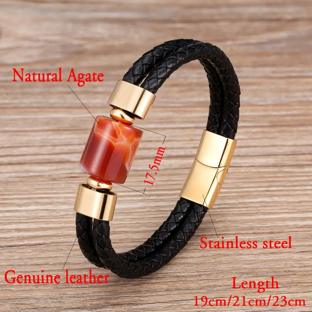 Мужской браслет в стиле панк шарм натуральная кожа нержавеющая сталь магнит