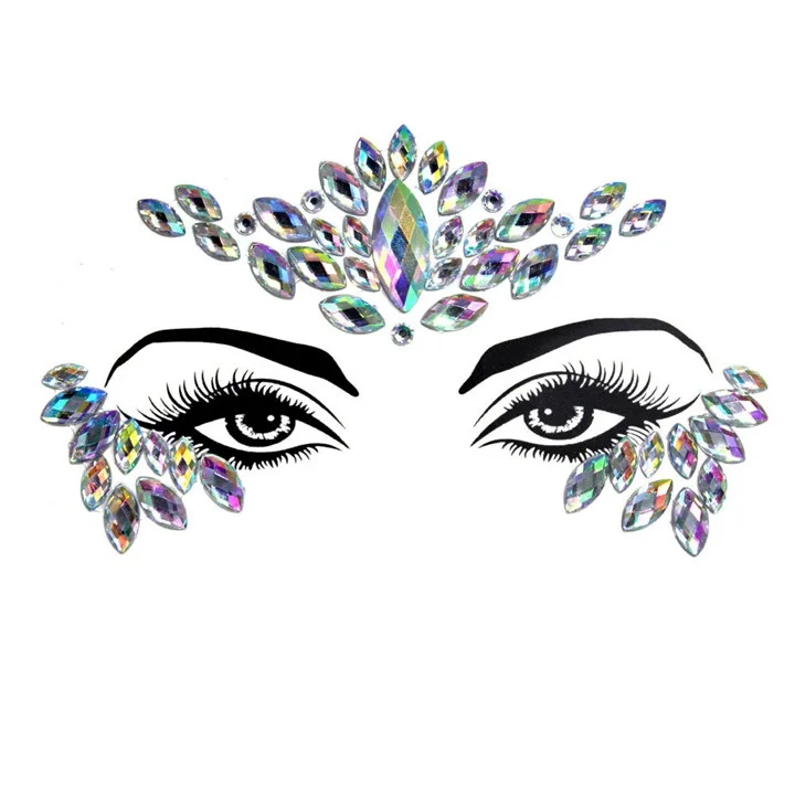3   Acrylic Resin Drill Diamond Face Jewelry Women Masquerade Party Decor Diy Eyebrow Eye Face Stickers Colorful Crystal Stickers