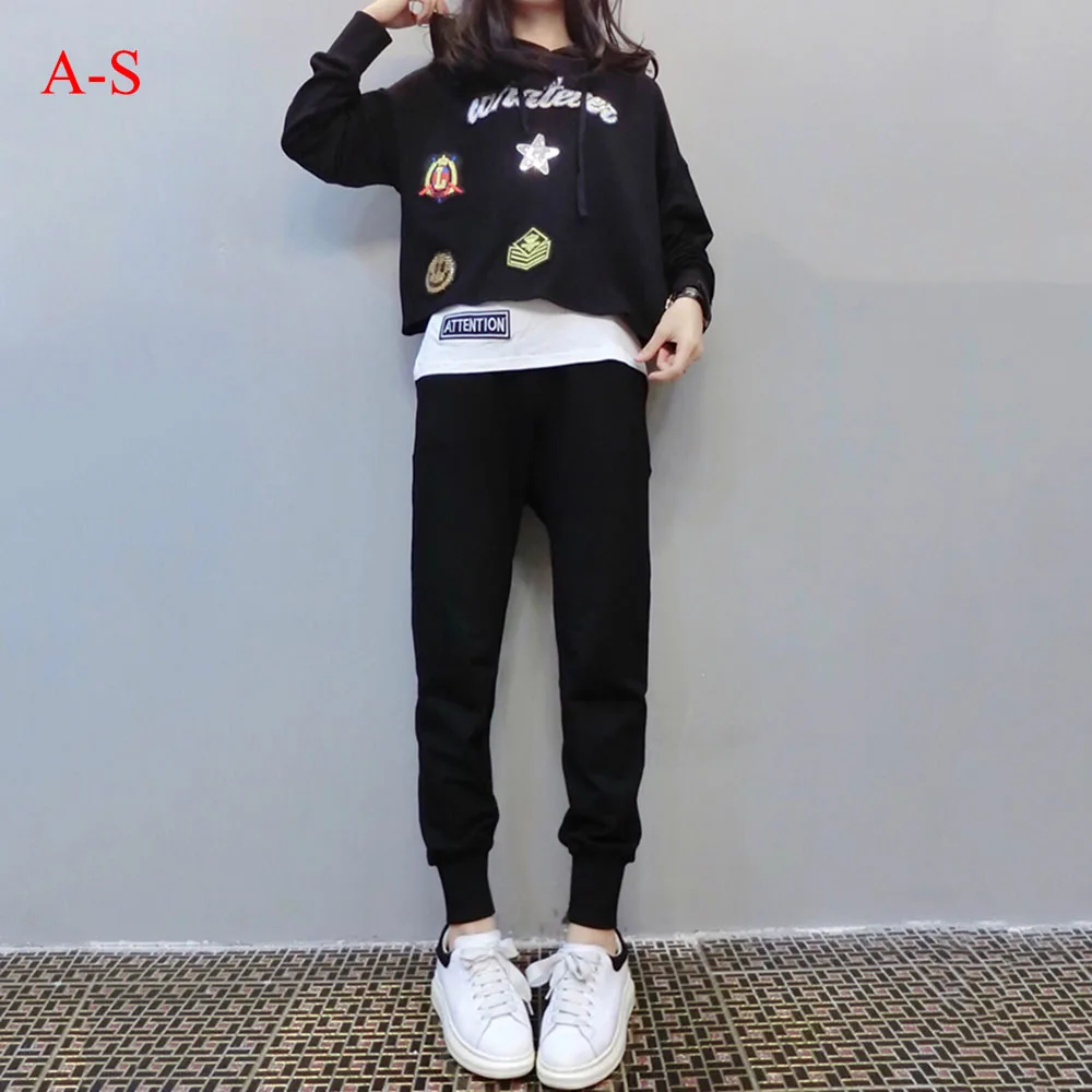 

2019 Spring New Loose Woman Clothes 3 Pieces Letters Long Sleeve Sweatshirt + Vest + Pants Large Size Running Suits Female