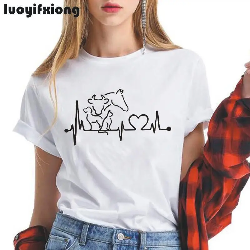 Модная женская футболка с принтом в виде собачки кошки лошади коровы