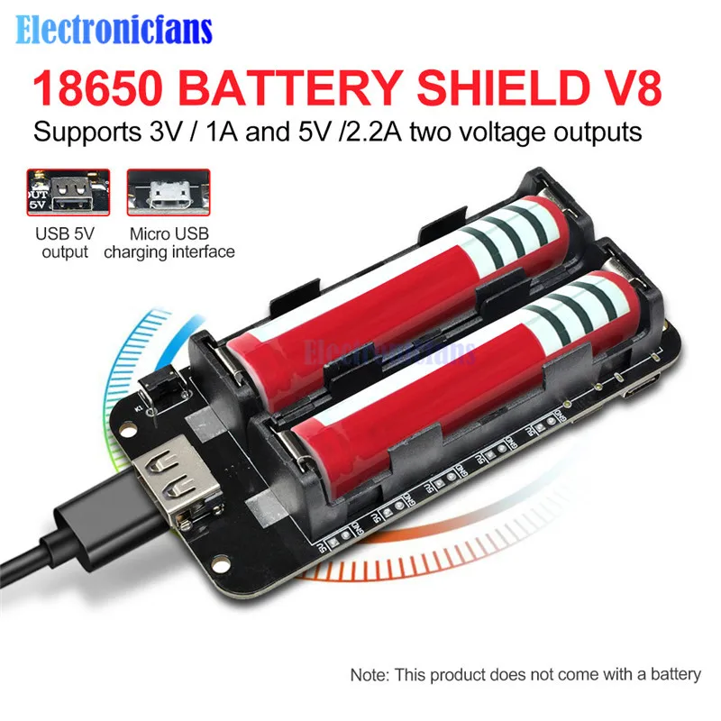 Двойной 18650 литиевая Защита аккумулятора V8 3V1A 5V 3A Micro USB Мощность банк Батарея зарядный модуль для Raspberry Pi, Wi-Fi, ESP8266 ESP32
