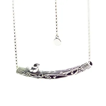 

Spring Bird Curved Bar Necklace 925 Sterling Silver Jewelry Choker Necklaces for Women Vintage Pendant Statement Necklaces Fine