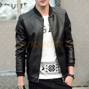 

Men's Stylish Leather Outwear Biker Black Coat Slim Fit Outwear PU