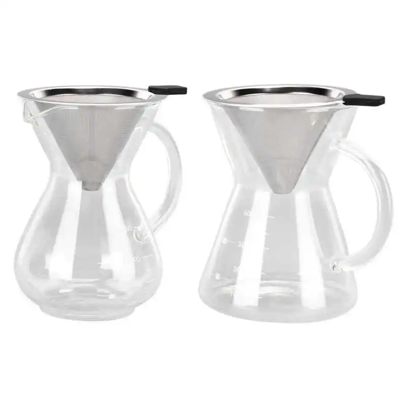 Details about   Coffee Kettle With Stainless Steel Filter Pour Over 400ml Glass Brewer Drip Pot 