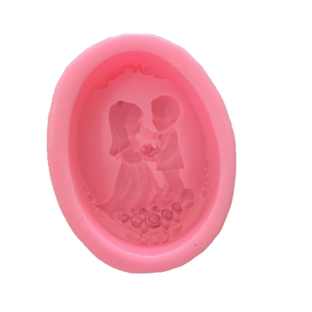 3.2 inch Marry Valentine Wedding Couple Lovers Oval Silicone Soap Mold For Candle DIY