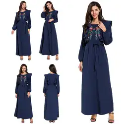 Модное Длинное Платье abaya с вышивкой, женское платье с оборками и длинными рукавами, мусульманское платье Арабский исламский наряд, платье
