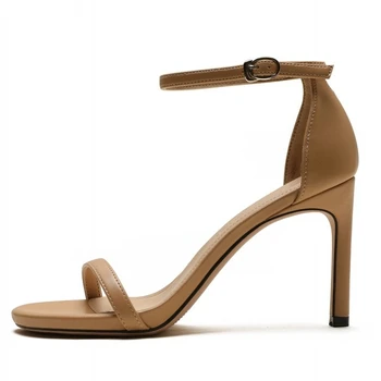 

Shepskin Leather Gladiator Style Women Sandals Solid Color Heel Ankle Strap Shoes Thin High Heels Sexy Summer Sandals M0071