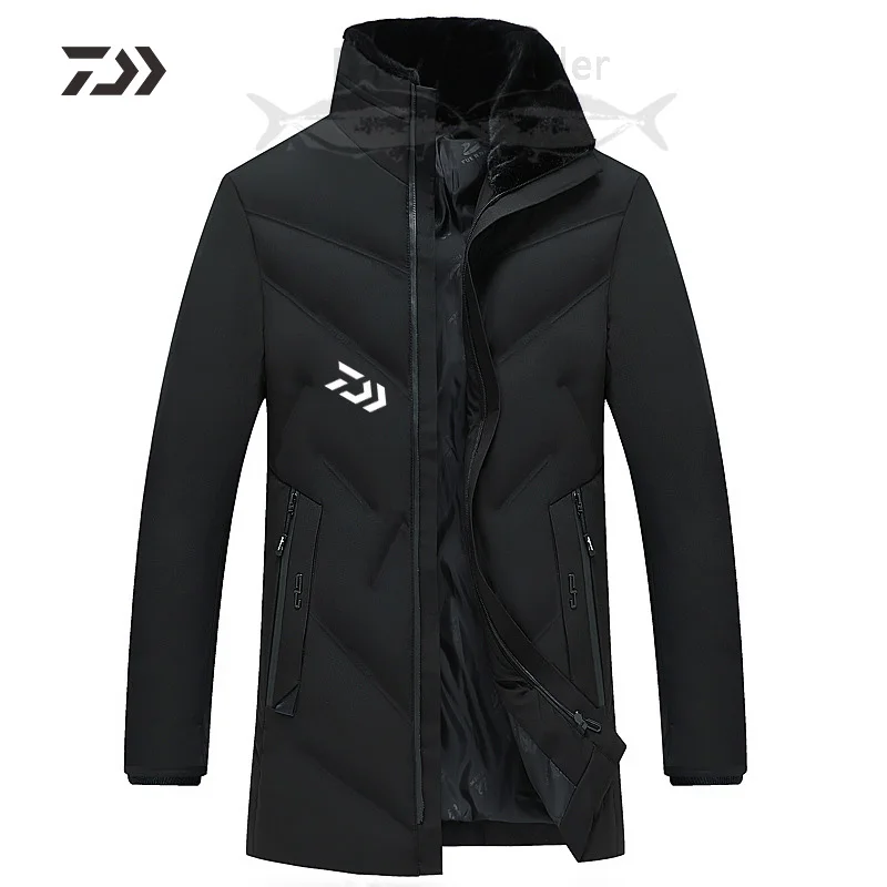 Одежда для рыбалки Daiwa, зимний воротник-стойка, сохраняющий тепло, ветрозащитная рыболовная куртка на молнии с карманом, рыболовная рубашка, мужской рыболовный костюм - Цвет: Черный