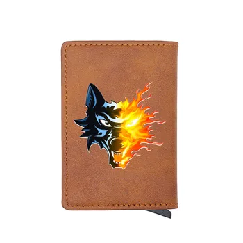 

New Arrival Fire Wolf Design Digital Printing Casual Leather Card Holder Wallet Men Women Short Purse Gift