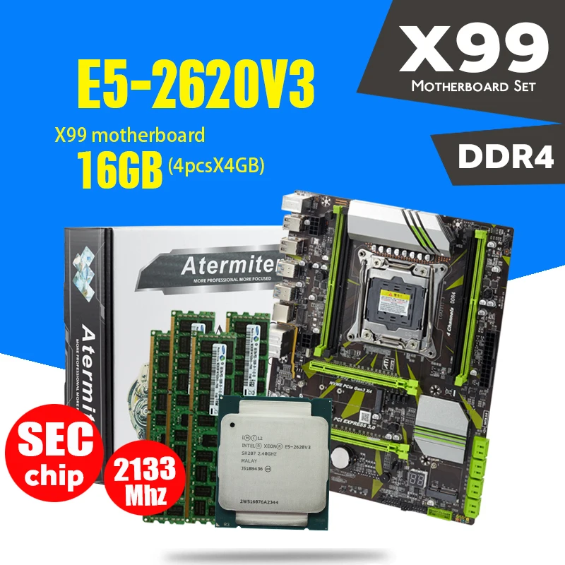 Atermiter X99 материнская плата с Xeon E5 2620 V3 4 шт* 4 ГБ = 16 Гб 2133 МГц DDR4 память ECC Reg