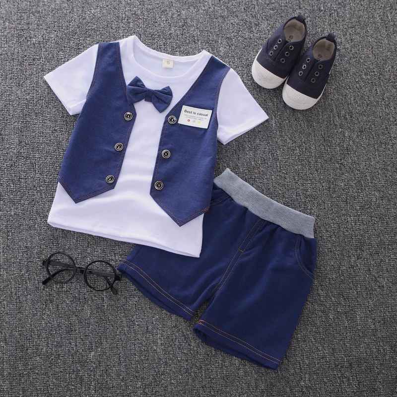 

Baby Boy Gentleman Set 2020 Korean Short Sleeved T-shirts Tops + Shorts 2PCS Infant Clothing Kids Bebes Jogging Suits Tracksuits