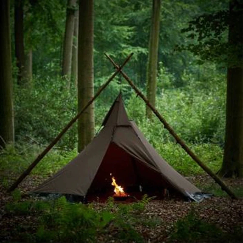 

Pyramid tent with a chimney hole/A6 L size tower smoke window tent Park survival single layer Indian tent Field survival tent