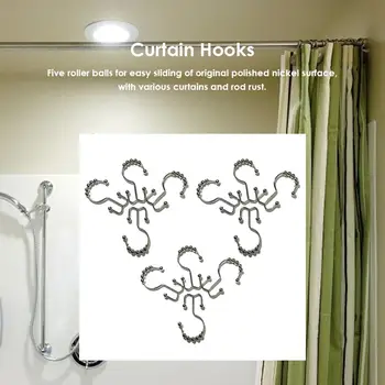 

12pcs Rustproof Shower Curtain Rings Roller Double Glide Hooks Satin Nickel Structure with 5 Roller Balls for Bathroom Rods