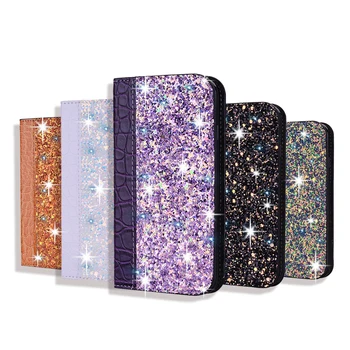 

Glitter Bling Case For iPhone 7 8 6 6S Plus 5S Funda Leather Flip Book Case for iPhone X XR XS Max 11 Pro Max Stand Cover Coque