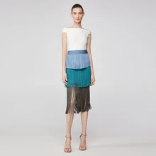 НОВАЯ шикарная летняя модная разноцветная обтягивающая юбка Женская Сексуальная кисточка до середины икры Клубная одежда Лоскутная Повседневная