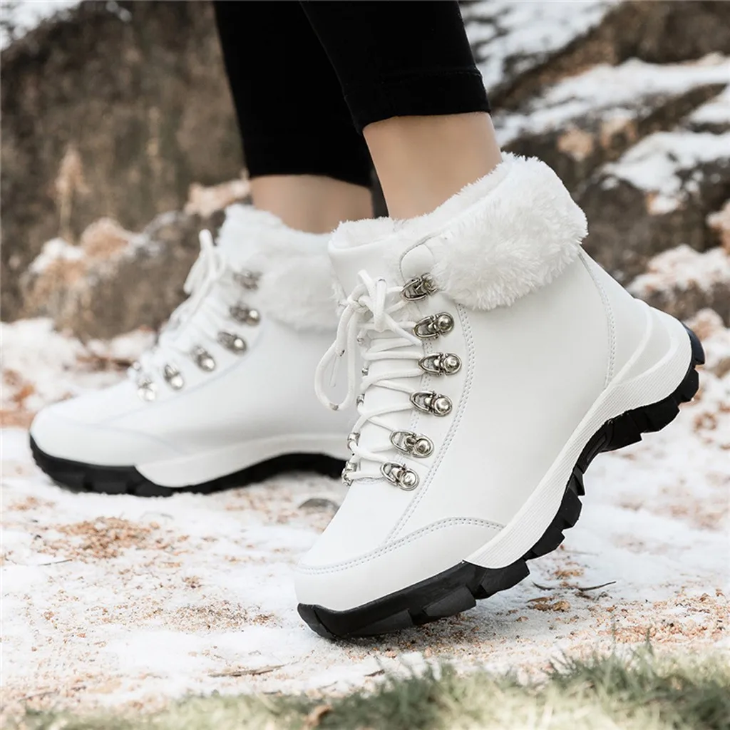 Women Winter Plus Velvet Warmer Hiking Snow Boots Keep warm fur plush Insole shoes woman Casual Cotton Lace-Up Flat Sneakers