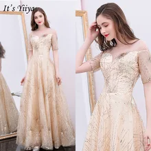 Это Yiiya вечернее платье с коротким рукавом, с вырезом на спине с молнией, с блестящей A-Line платье, элегантное платье, с круглым вырезом, Длинные вечерние Вечерние платья E1040