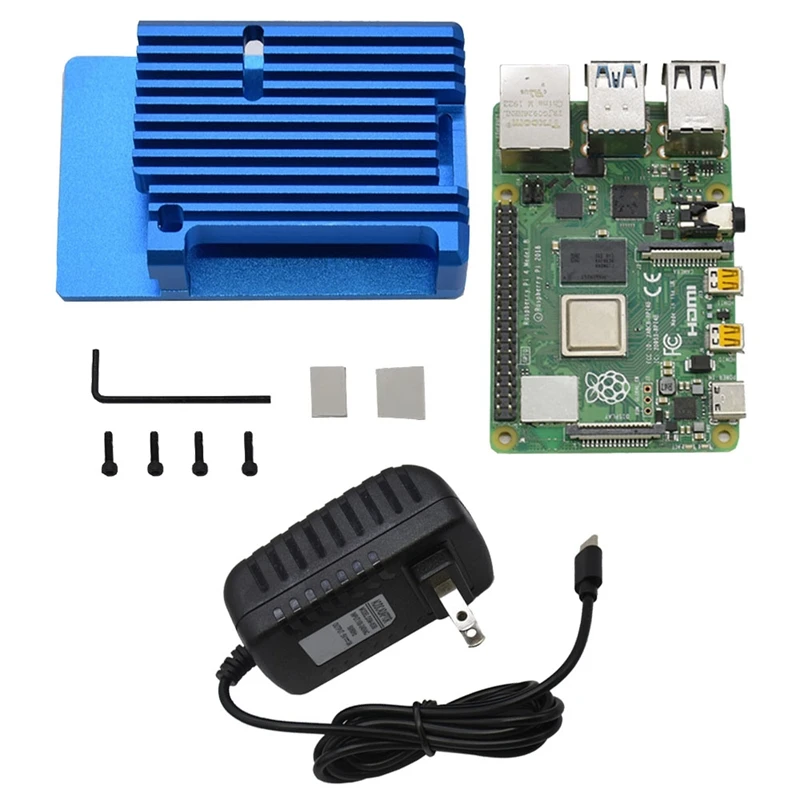 

for Raspberry Pi 4B 4G RAM DIY Kit Support 2.4 / 5.0 GHz WIFI Bluetooth 5.0 with Aluminum CNC Alloy Protective Blue Case 5V 3A P