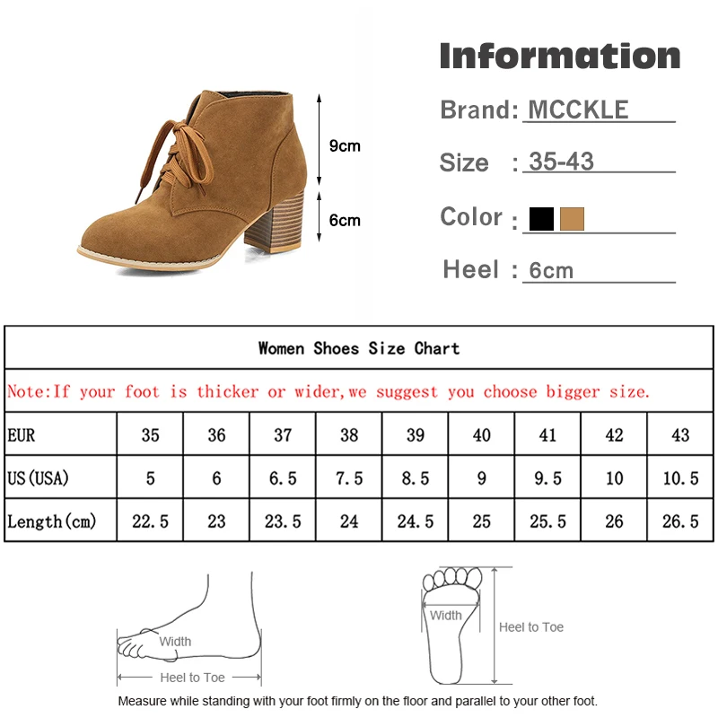 MCCKLE/женские ботильоны на шнуровке женская обувь повседневные ботинки женская модная однотонная обувь на высоком квадратном каблуке размера плюс