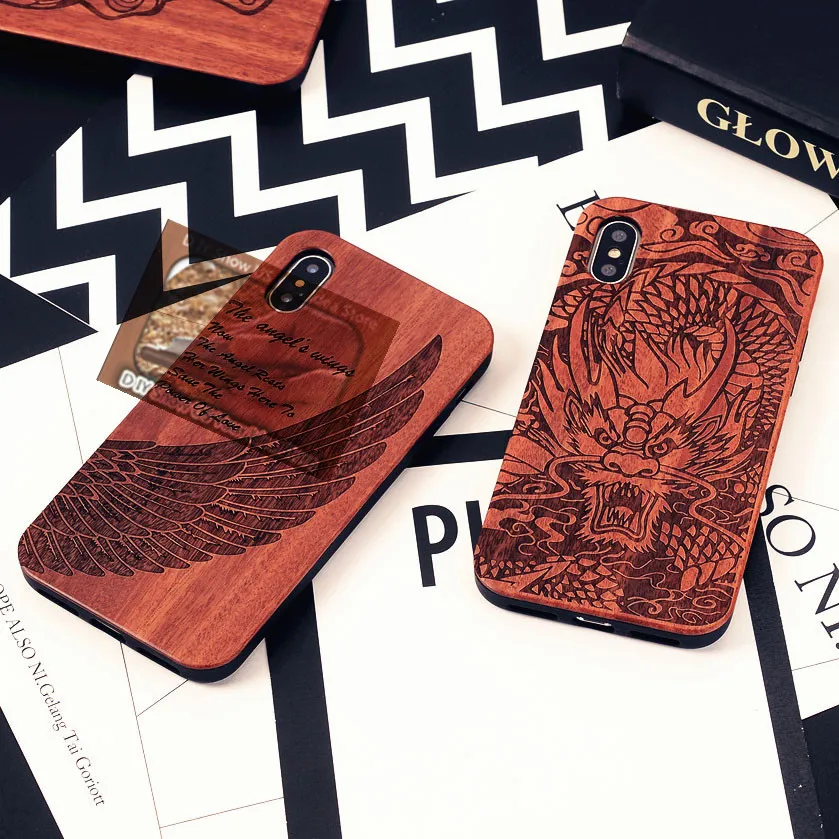 Protective Cover Natural Wood Carved Phone Fitted Case TPU for iPhone XS Max (33)