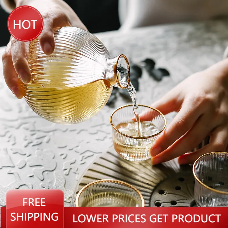 

Glass Hip Flask Wedding Gold Personalised Gift Big Wine Glass Cup Sake Set Glass Liquor Licoreras Alcohol Accessories AA50JT