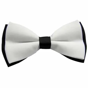 

White with Black Bottom Splicing Double-layered Design Bow Tie For Men