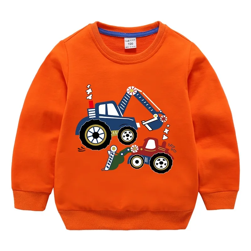 Одежда для девочек; Одежда для мальчиков с рисунком экскаватора; детская одежда из двух предметов; рубашки с длинными рукавами для мальчиков; штаны для мальчиков; осенняя одежда - Цвет: Orange