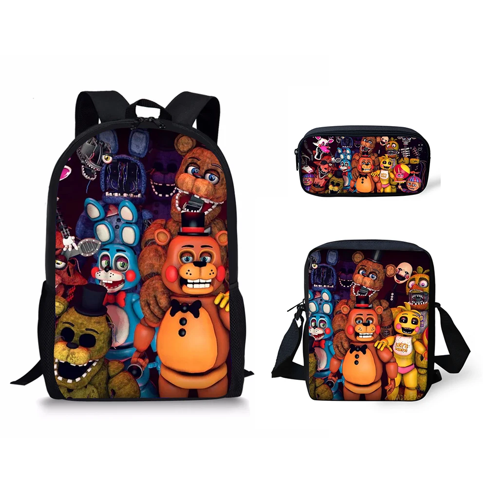 

Cartoon 3PCs/set School Bag Set Five Nights At Freddys Design Primary Students Book Bags Large Shoulder Backpack Set