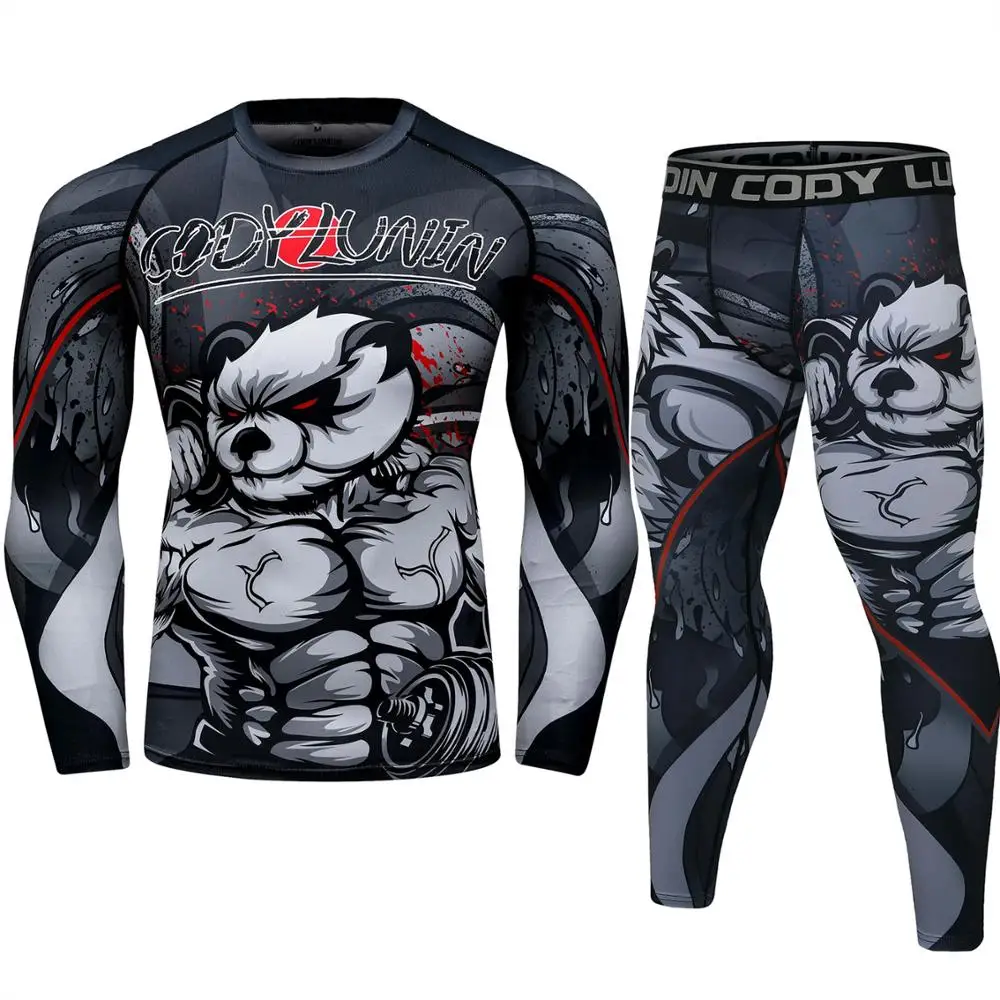 MMA Bjj Rash Guard Long Sleeve Compression Top Mens Rashguard Gorilla Fightwear