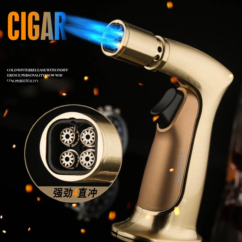 BBQ Outdoor 4 Torch Turbo Lighter Spray Gun Jet Butane Lighter For Kitchen Cigarette 1300 C Fire Windproof Lighter No Gas