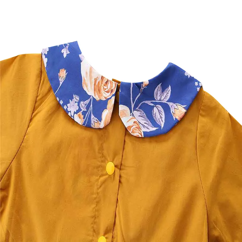 Infant Autumn Girls Long Sleeve Cotton Romper Retro Print Stitching Jumpsuit Kids One-Pieces new born Clothes