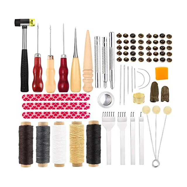 Leather Craft Tools Kit Wax Ropes Needles Hand Sewing Stitching Punching  Cutting Sewing Leather Craft Making Tools Set - Punching - AliExpress