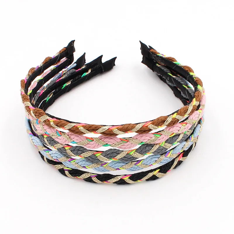 

Bohemian Style Colorful Waxed Rope Braided Hairband Handmade Twist Headband Thin Hair Holder Personal Retro Hair Hoop For Women