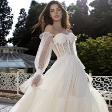 Vestido de Noiva, сказочное свадебное платье с цветами,, юбка-лебедка с пышными рукавами, принцесса, трапециевидная Иллюзия Аппликации, кружевное платье невесты DY06
