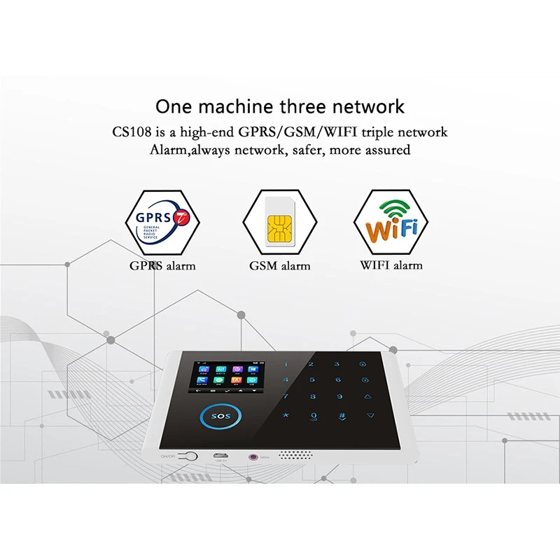 GSM WiFi Home Security Alarm System, GPRS Wireless Anti-Theft Alarm Wi-Fi SMS Call Alert
