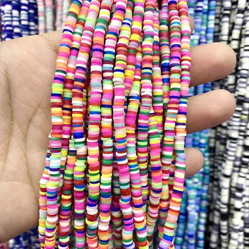 

4mm Multi Colors Flat Round Handmade Polymer Clay Beads Chip Disk Loose Spacer Beads for Fashion Jewelry Making DIY Necklace