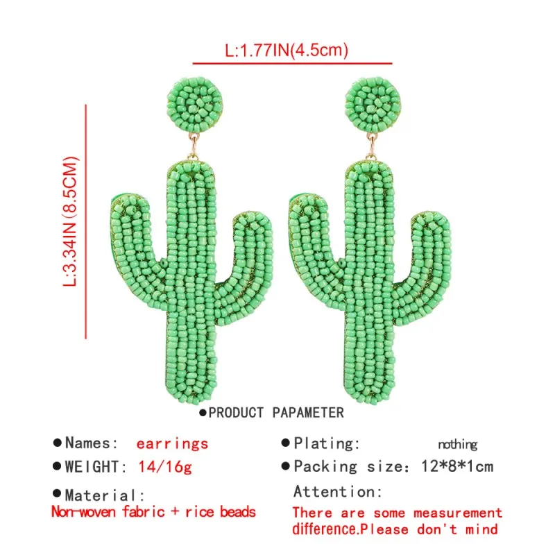 Зеленые кактусы, серьги для женщин, богемные красочные бусины, висячие серьги, растения, серьги с кисточками со стразами, подарки ручной работы E69641