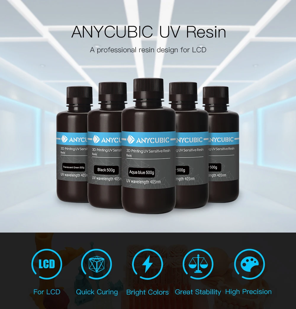 2 pieces/lot ANYCUBIC 3d Printer resina 405nm UV Resin For Photon Mono UV Sensitive Resin Basic 1KG Bottle 3d Printing Materials